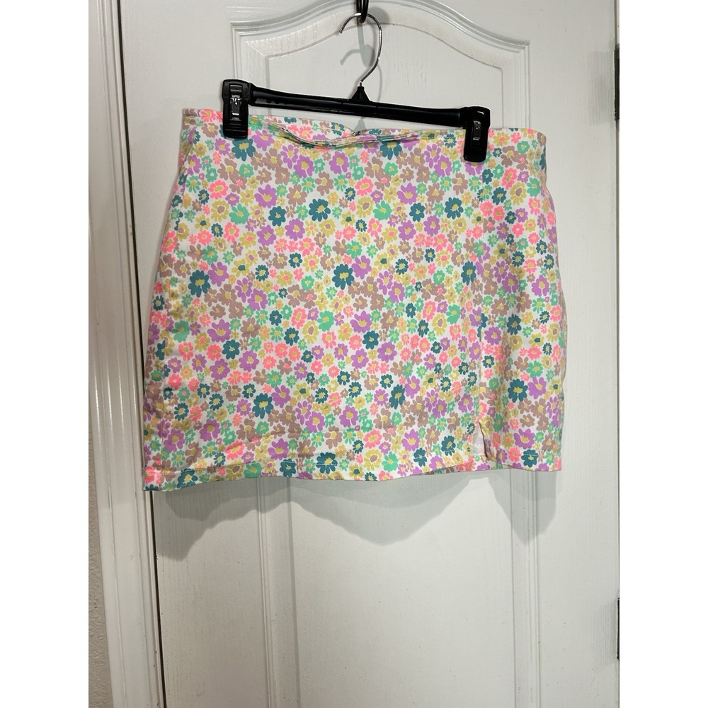 Wild Fable  Floral Retro Mini Skirt Sz 16 Flower Power Stretchy Summer Festival